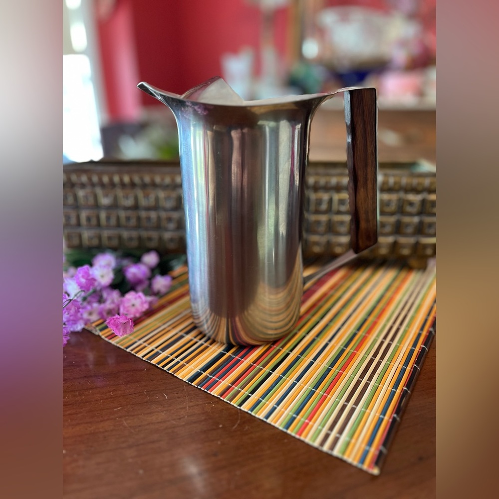 Mid Century Modern 1969 Cordova 8” Stainless Steel Pitcher, Art Deco Retro